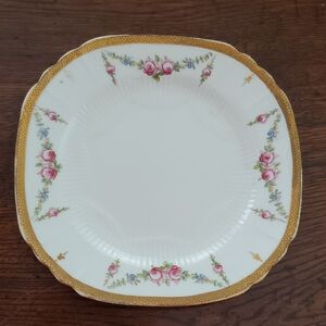 Vtg Adderley Bone And China Gold Rimmed Floral Square Plate